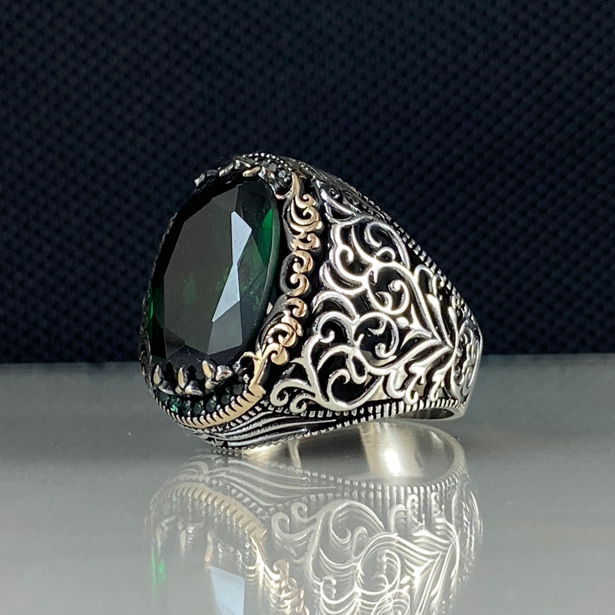 Green Emerald Stone 925 Sterling Silver Men Handmade Ring