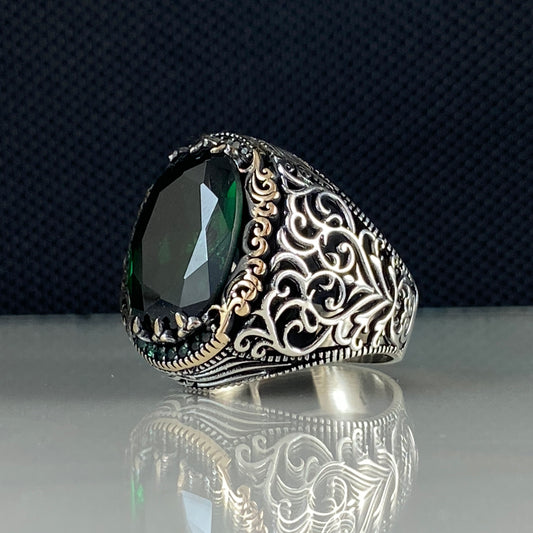 Anillo de plata maciza de piedra esmeralda 925, anillo de piedra preciosa esmeralda verde 