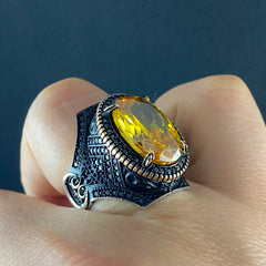 Large Yellow Citrine Stone 925 Solid Silver Handmade Ring