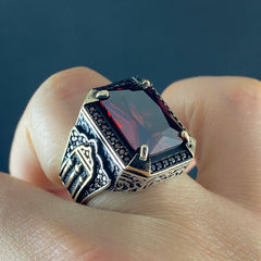 Red Ruby Stone 925 Sterling Silver Men Handmade Ring