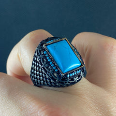 Blue Color Turquoise Gemstone 925 Sterling Silver Men Handmade Ring