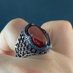 Red Agate Gemstone 925 Sterling Silver Men Handmade Ring