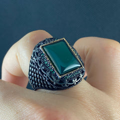 Green Agate Gemstone 925 Sterling Silver Men Handmade Ring