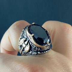 Ac Viking Black Onyx 925 Silver Ring For Mens