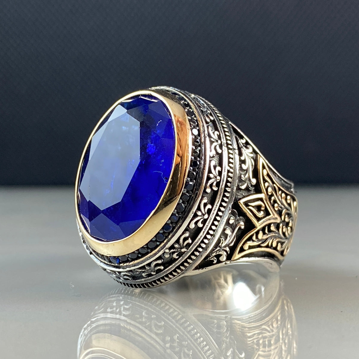 Sapphire Stone 925 Sterling Silver Men Handmade Ring