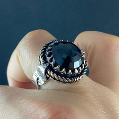 Round Large Black Onyx Stone 925 Sterling Silver Men Handmade Ring