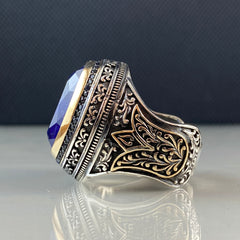 Sapphire Stone 925 Sterling Silver Men Handmade Ring