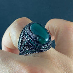 Classic Green Agate Gemstone 925 Sterling Silver Turkish Ring