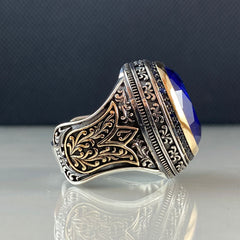 Sapphire Stone 925 Sterling Silver Men Handmade Ring