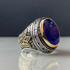 Sapphire Stone 925 Sterling Silver Men Handmade Ring