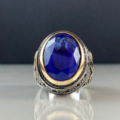 Sapphire Stone 925 Sterling Silver Men Handmade Ring