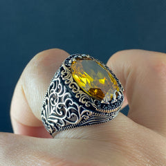 Citrine Gemstone 925 Sterling Silver Men Handmade Ring