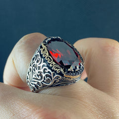 Handmade Silver Men Ring 925 Sterling Silver Red Ruby Stone