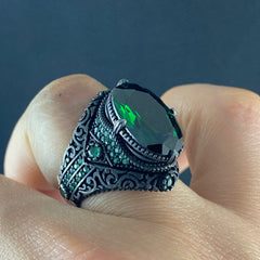 Emerald 925 Sterling Silver Men Handmade Green Ring