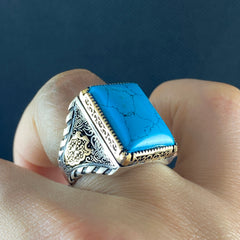 Blue Color Turquoise Gemstone 925 Sterling Silver Men Ring