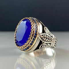 Sapphire Gemstone 925 Solid Silver Men Handmade Ring