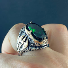 Green Ax Emerald Stone 925 Sterling Silver Ring