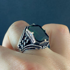 Green Gemstone 925 Solid Silver Emerald Ring