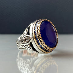 Sapphire Gemstone 925 Solid Silver Men Handmade Ring