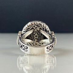 Round Seal Of Solomon Star Of David Vintage 925 Solid Silver Ring