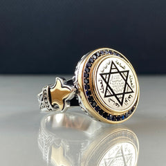 Round Seal Of Solomon Star Of David Vintage 925 Solid Silver Ring