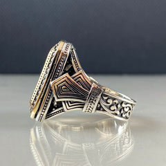 Hic In Arabic Thuluth Calligraphy 925 Solid Silver Men Ring