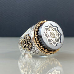 Black Seal Of Solomon Star Of David 925 Sterling Silver Men Ring