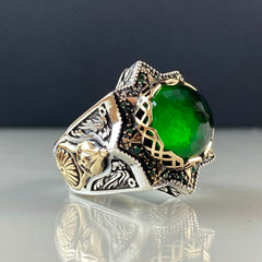 Anillo de plata maciza de piedra esmeralda 925, anillo de piedra preciosa esmeralda verde 