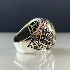 Green Islamic Seal Of Solomon 925 Solid Silver Vintage Ring