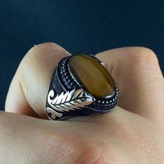 Tiger Eye Gemstone 925 Sterling Silver Men Handmade Ring