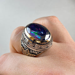 Mystic Topaz Gemstone 925 Sterling Silver Men Handmade Ring