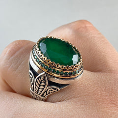 Green Emerald Stone 925 Sterling Silver Men Handmade Ring