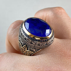 Sapphire Stone 925 Sterling Silver Men Handmade Ring