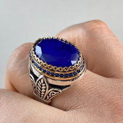 Sapphire Gemstone 925 Solid Silver Men Handmade Ring