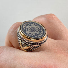 Oval Seal Of Solomon 925 Sterling Silver Men Vintage Ring