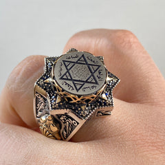 Large Seal Of Solomon 925 Sterling Silver Men Handmade Ring