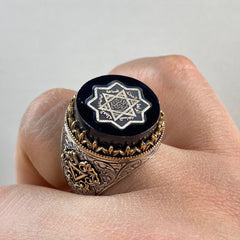 Black Seal Of Solomon Star Of David 925 Sterling Silver Men Ring