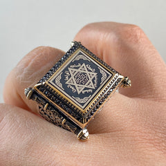 Large Seal Of Solomon 925 Silver Men Ring