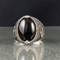 Oval Black Onyx Gemstone Eagle Animal 925 Sterling Silver Handmade Ring