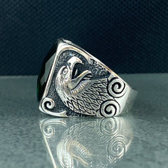 Eagle Emerald Stone 925 Sterling Silver Handmade Men Ring