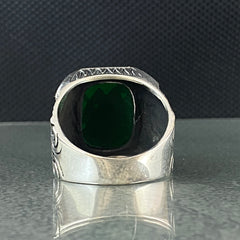 Eagle Emerald Stone 925 Sterling Silver Handmade Men Ring