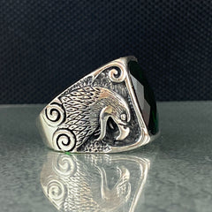 Eagle Emerald Stone 925 Sterling Silver Handmade Men Ring