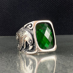 Eagle Emerald Stone 925 Sterling Silver Handmade Men Ring