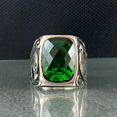 Eagle Emerald Stone 925 Sterling Silver Handmade Men Ring