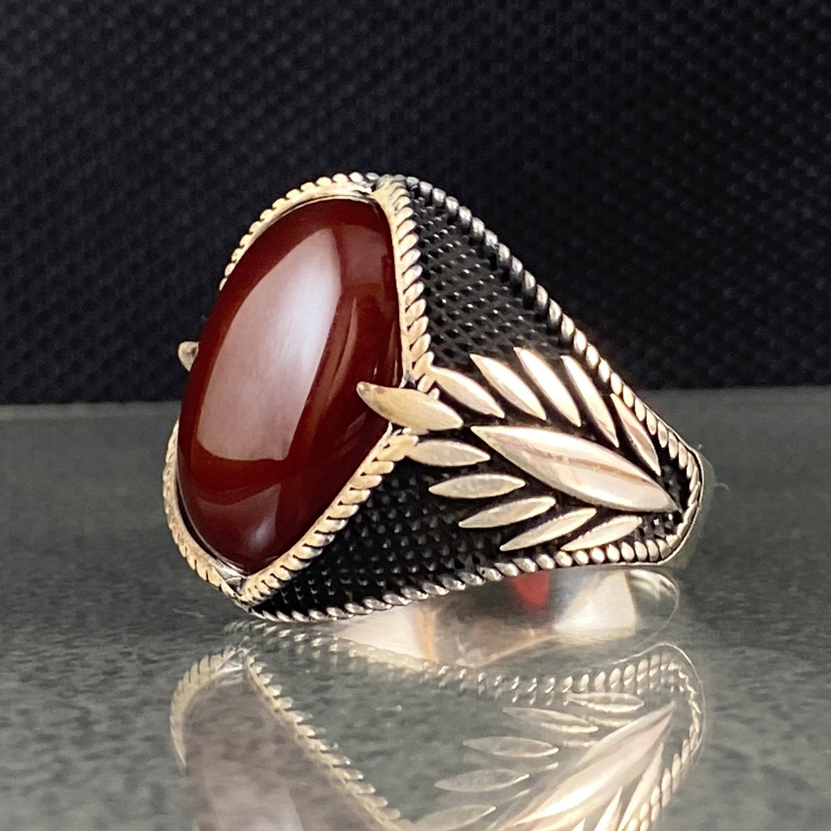 Oval Red Agate Gemstone 925 Sterling Silver Handmade Ring