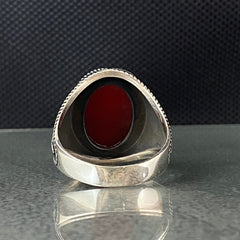 Oval Red Agate Gemstone 925 Sterling Silver Handmade Ring