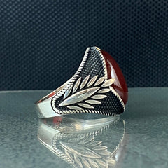 Oval Red Agate Gemstone 925 Sterling Silver Handmade Ring