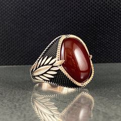 Oval Red Agate Gemstone 925 Sterling Silver Handmade Ring