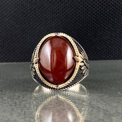 Oval Red Agate Gemstone 925 Sterling Silver Handmade Ring