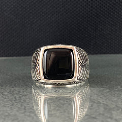 Black Onyx Gemstone 925 Solid Silver Men Ring